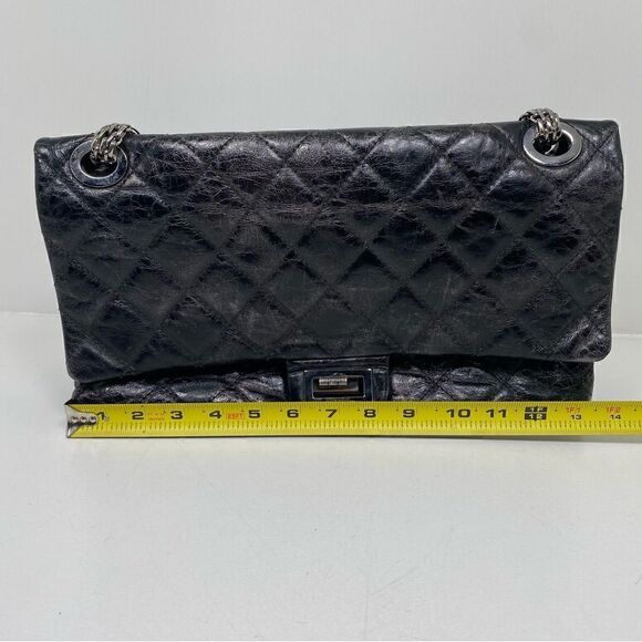 Chanel reissue 2.55 Flag Bag Quilted Glazed Calf Skin Silver Jumbo - Picture 11 of 12